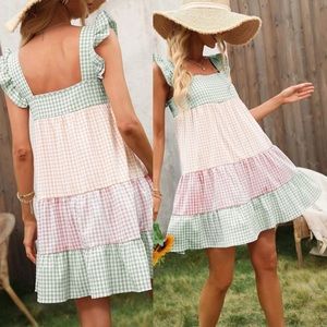 SHEIN Gingham Print Ruffle Hem Smock Dress - Size L